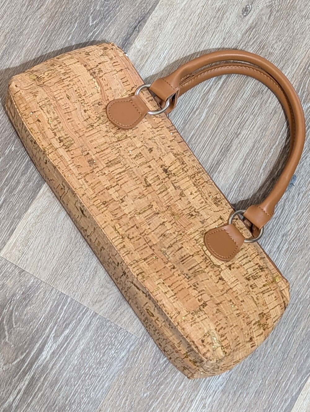 Primeware Tan Faux Cork Top-Handle Women's Wine Bottle Clutch Bag